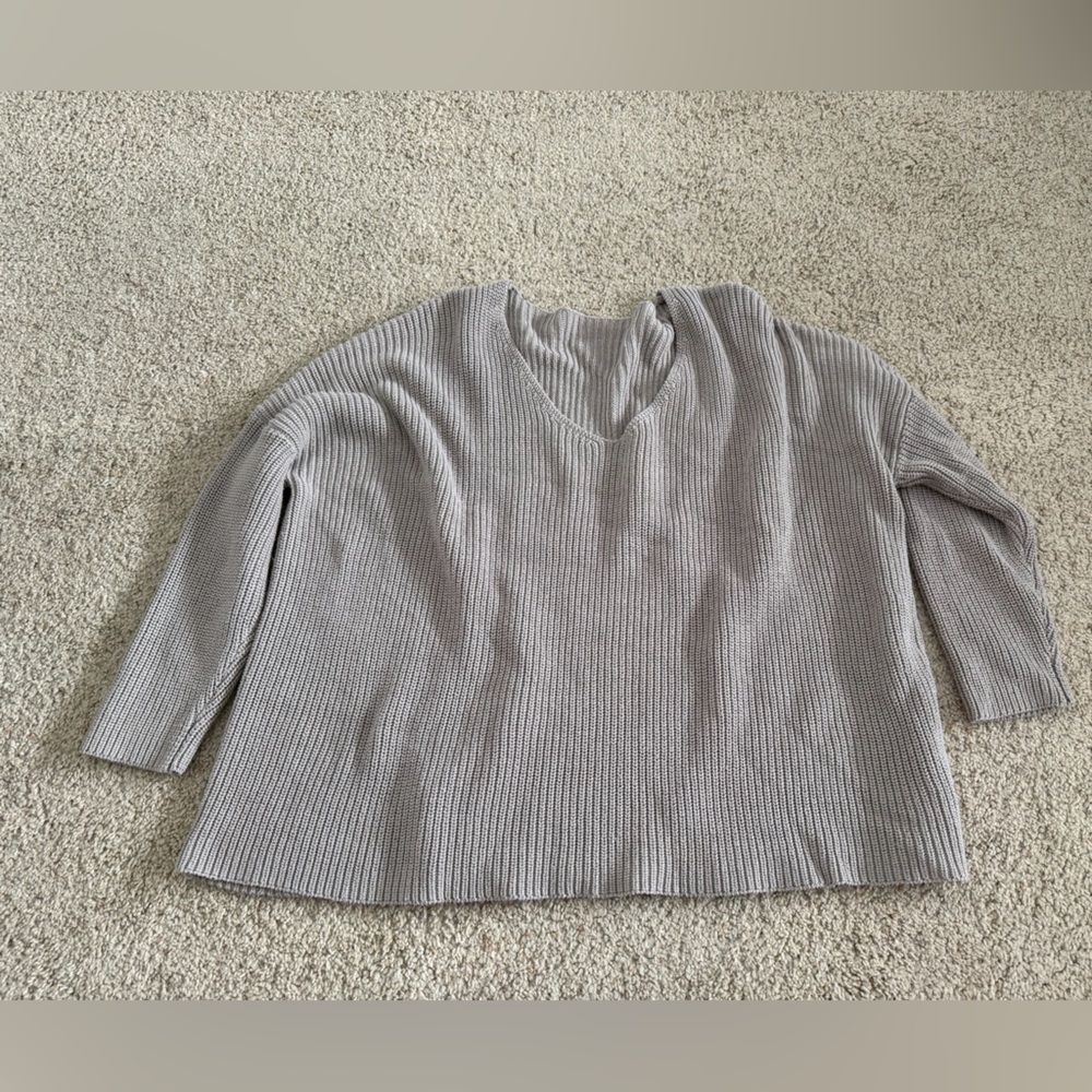 Gray Ribbed Knit Sweater